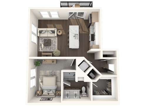 Floor plan for 1 bed, 1 bath, 784 sqft
